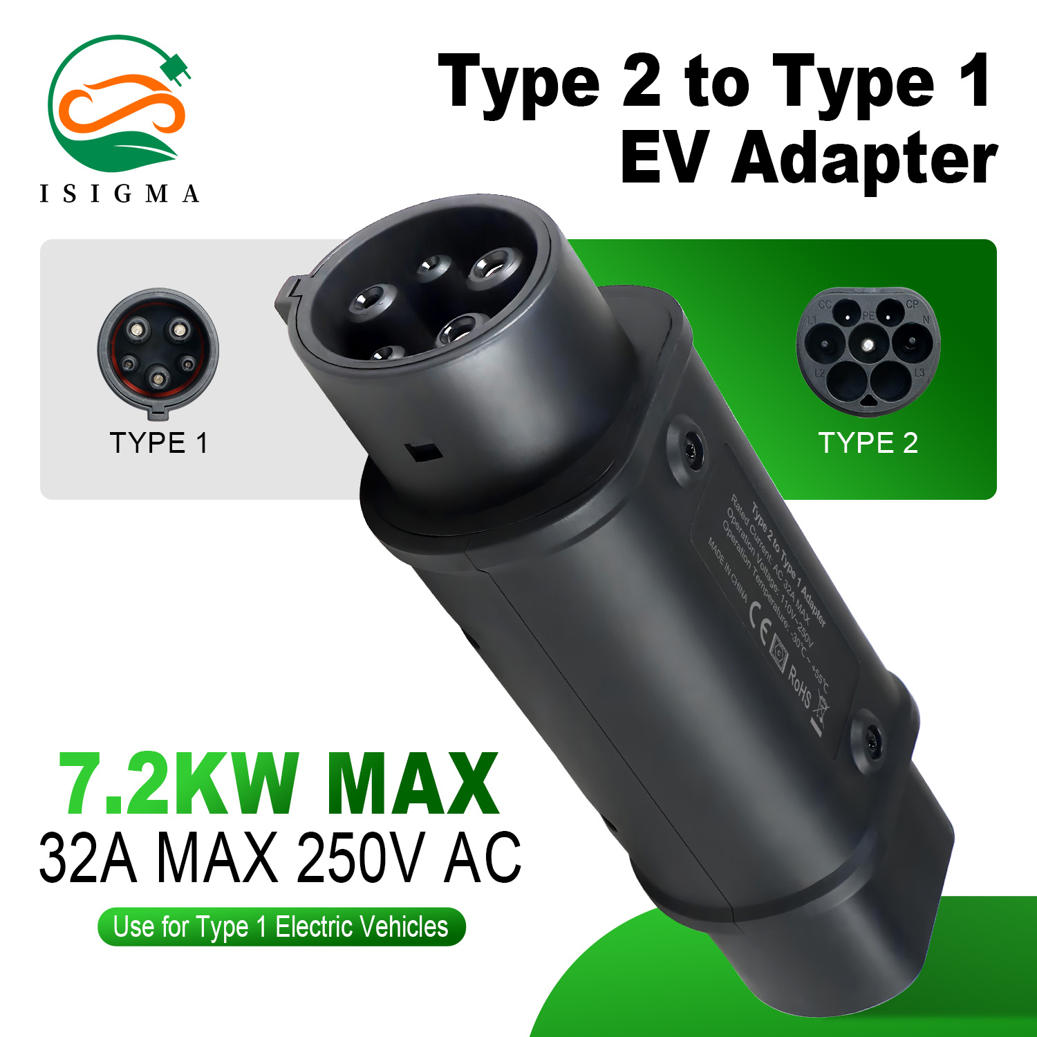 Ev Charger 7Kw Single Phase - 32A Type 2 to Type 1
