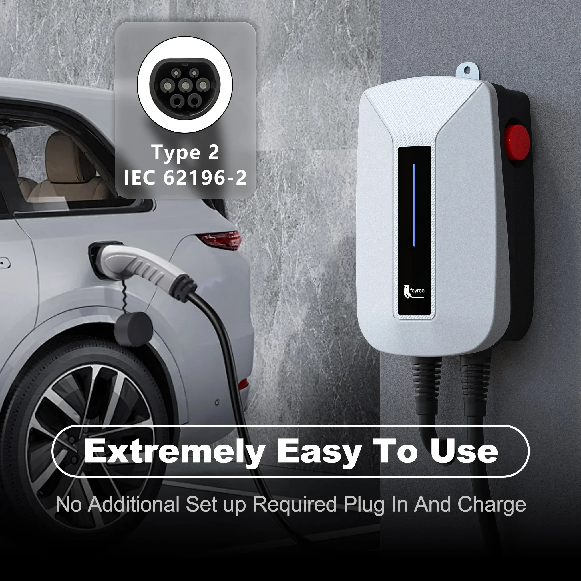 Ev Charger 7Kw Single Phase - Feyree EV Charger Type2 Cable EVSE