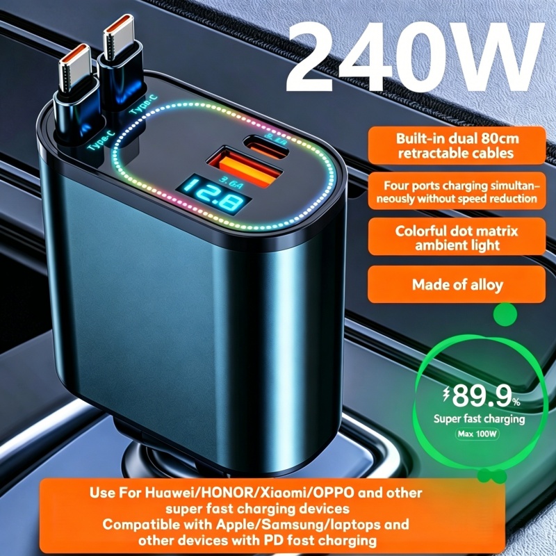 Ev Charger Adapter Type 2 To Type 1 - 4 IN 1 Retractable Car Charger