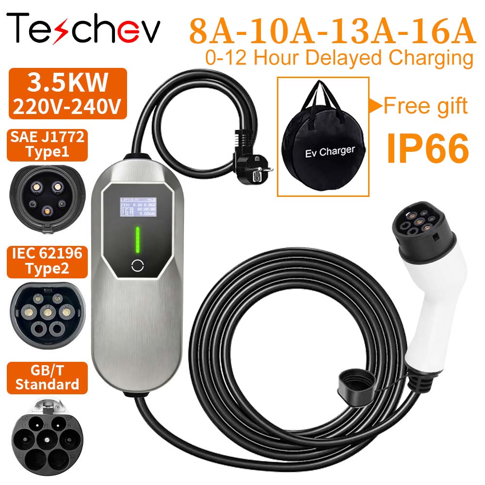 Portable Ev Charger 16A Adjustable - 3.5KW 16A Portable EV Charger Type1