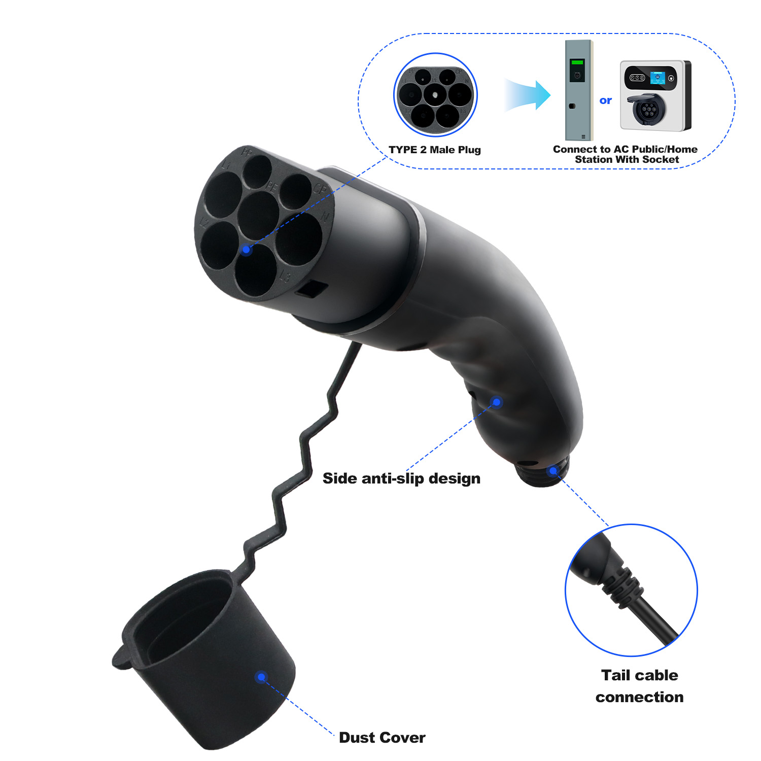 Kolanky Type 2 Male EV Plug 1P - Ev Charging Cable Type 2 32A recension och pris